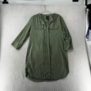 Nic+Zoe Olive Green Shirt Dress Utility Pockets 3/4 Sleeve Preppy Minimalist  PP